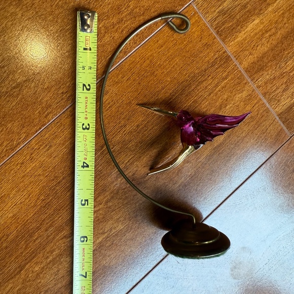 Beautiful Purple Gold Blown Glass Hummingbird Hanging Figurine Ornament W/Stand - Picture 11 of 12